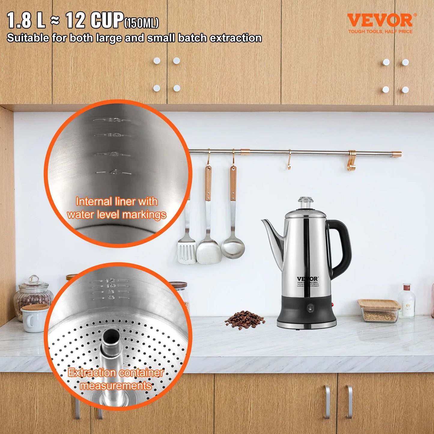 SucceBuy 12 Cup Electric Percolator Coffee Pot With Keep Warm Function