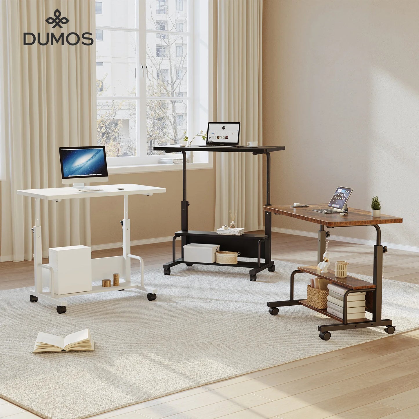JHK Adjustable Height Mobile Standing Desk With Locking Wheels