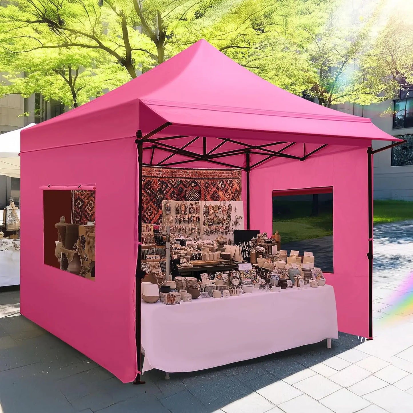 10x10 Heavy Duty Pop Up Canopy 3 Removable Sidewalls Commercial Shelter Wheeled Bag Outdoor Party Market 600D PU UPF50+, Custom