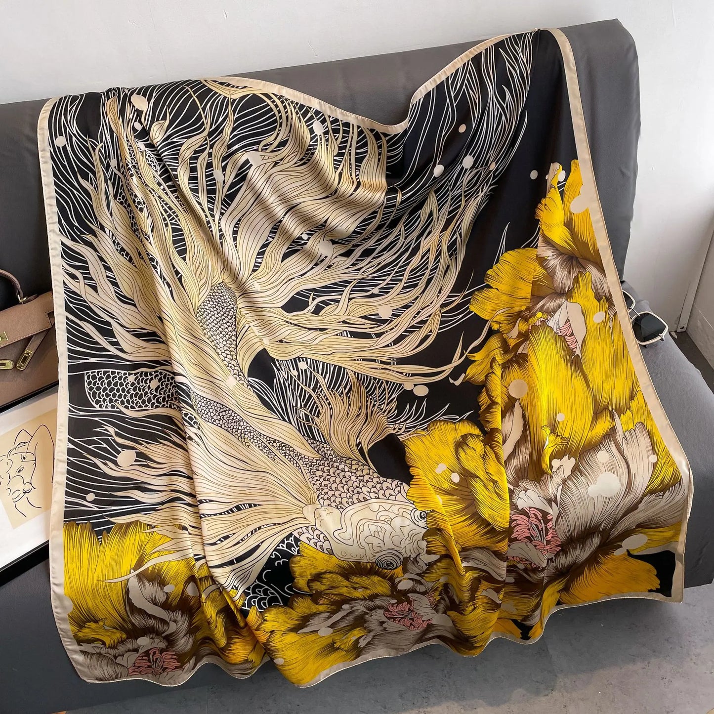 HYKMAIYW Luxury Horse Print Square Scarf Imitation Silk
