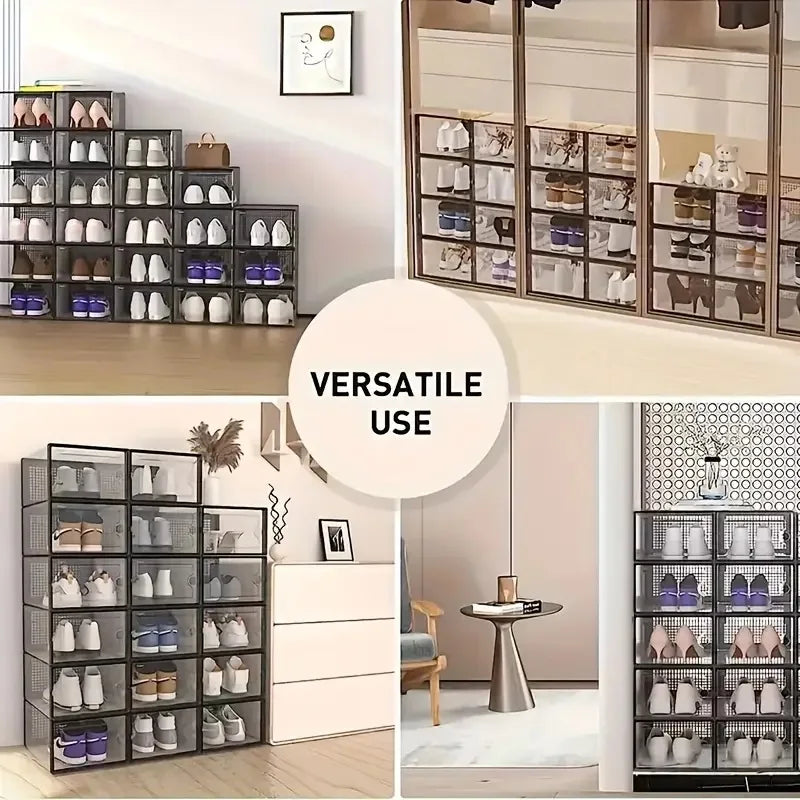 Transparent Plastic Stackable Shoe Storage Boxes With Linked Design