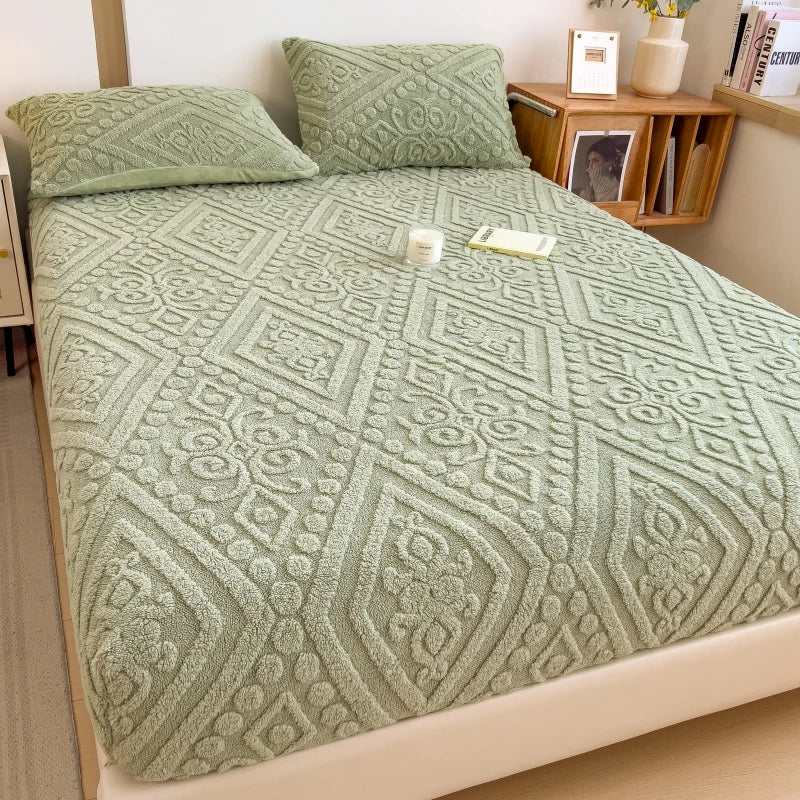 Plush Embossed Fitted Sheet Soft Warm Machine Washable Bedding