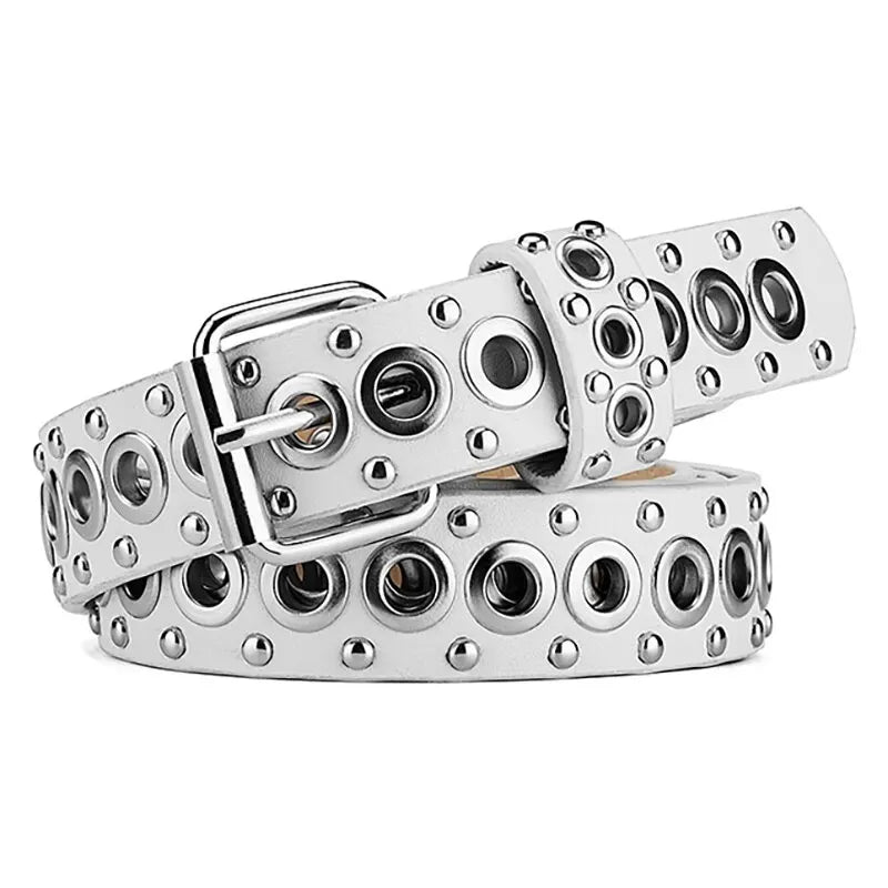 Womens Fashion Rivet Belt With Needle Buckle Street Style Y2K