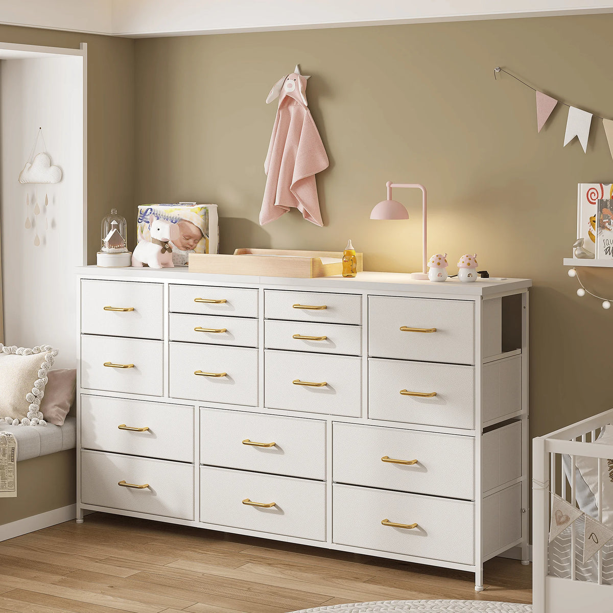 EnHomee 60" TV Stand with 16 Drawers & Charging Station – Long Dresser & Chest of Drawers – Large Bedroom Storage Unit