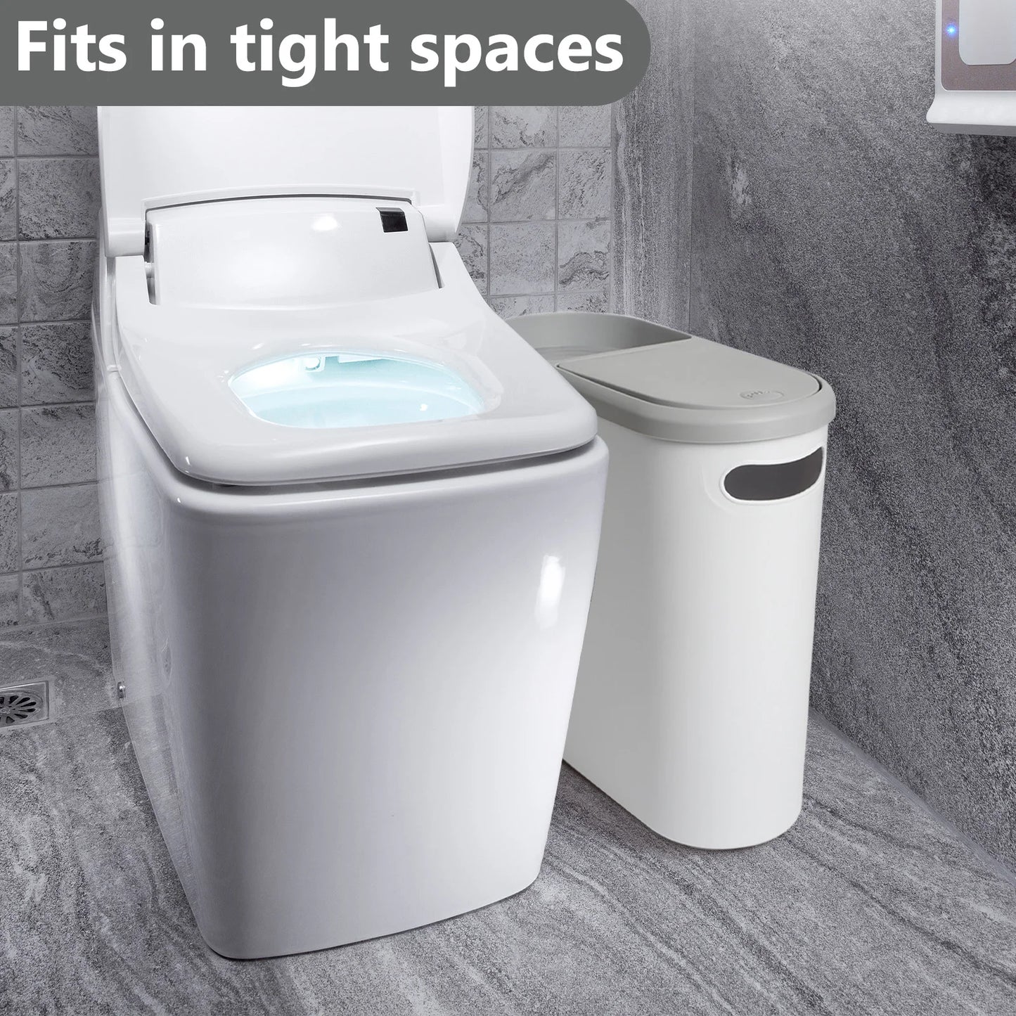 HANSMART Household Trash Bin With Lid Press-to Space Saving Bathroom Garbage Bin Kitchen Waste Can Living Room Storage Bin