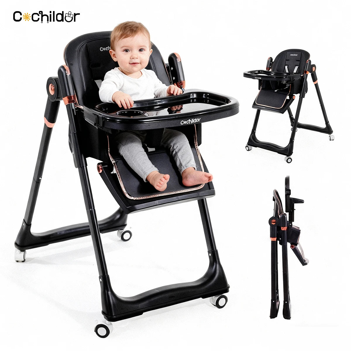 Cochildor Adjustable Toddler High Chair With Lockable Wheels