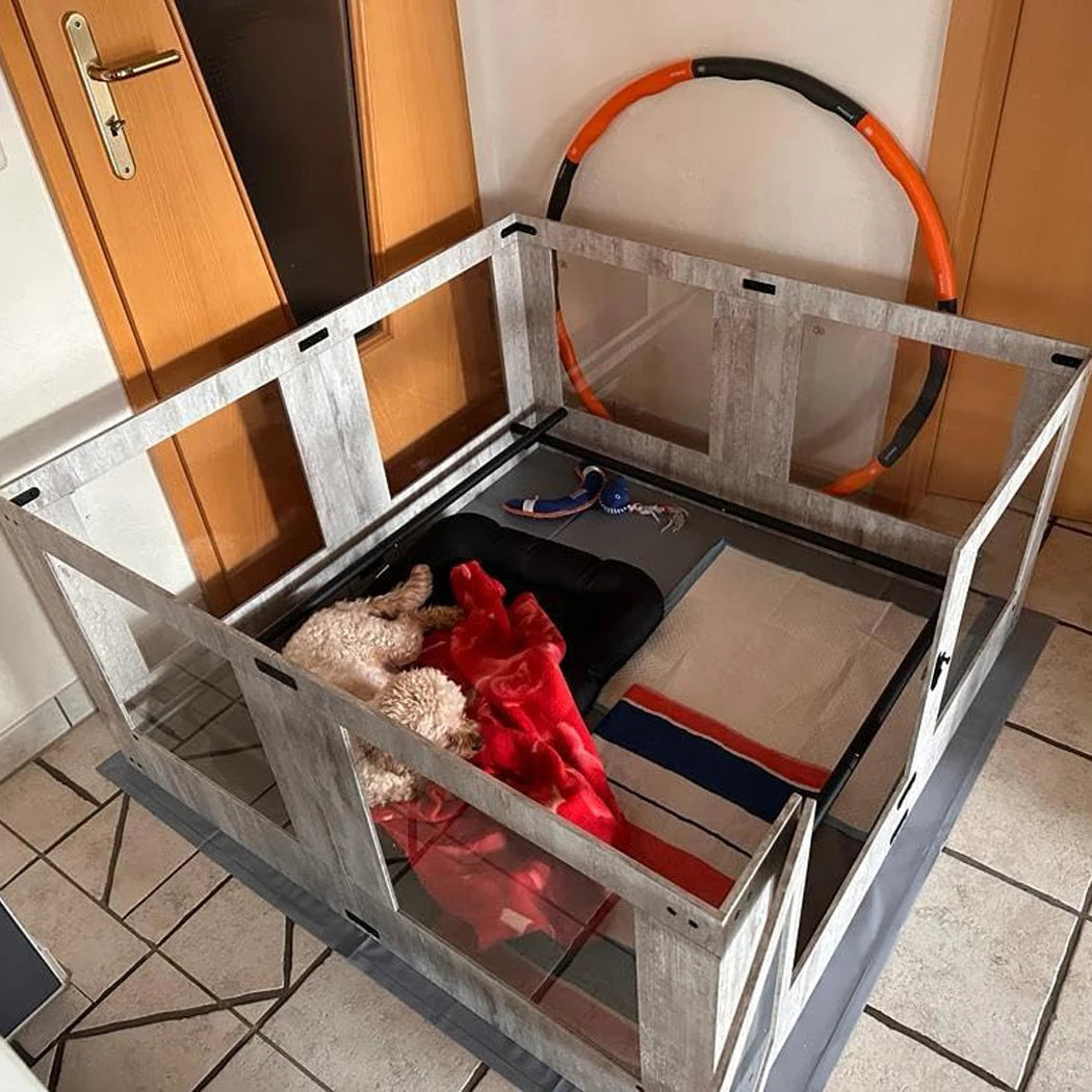 BORWART Heavy Duty Dog Whelping Box With Tempered Glass Enclosure