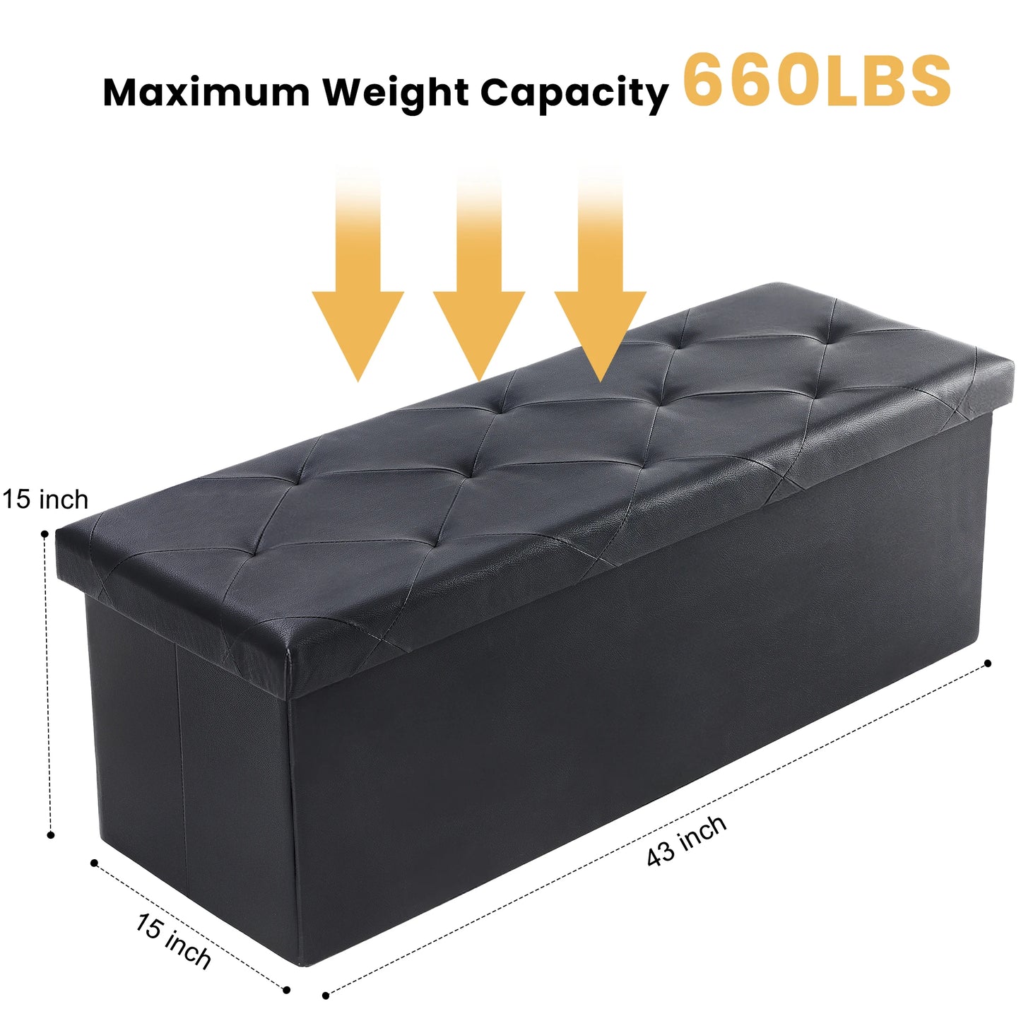 JHK Leather Folding Ottoman Storage Footstool Bench For Living Room