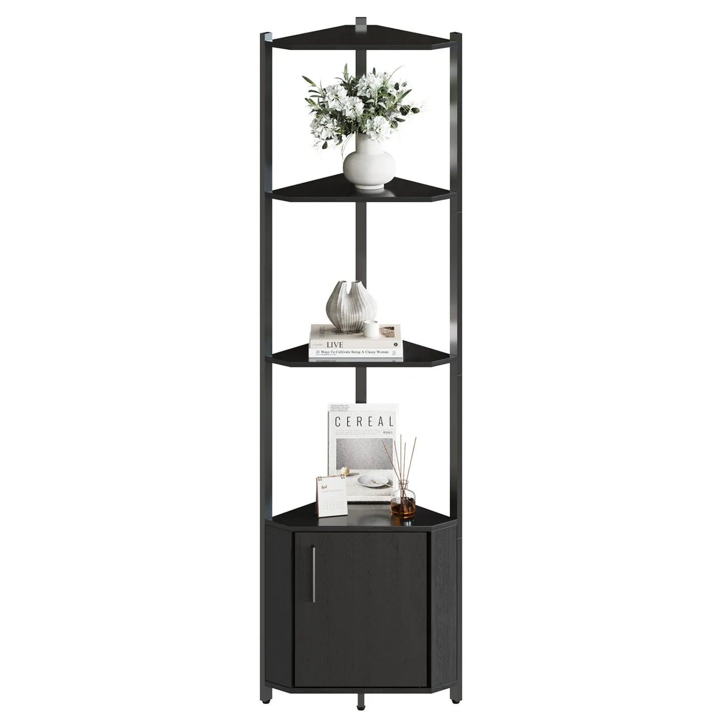 5-Tier Corner Shelf Stand, 58.27'' Tall Corner Bookshelf with Metal Frame, Wooden Corner Stand – Storage Rack for Home Office