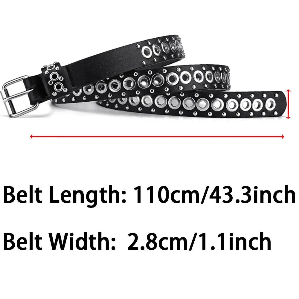 Womens Fashion Rivet Belt With Needle Buckle Street Style Y2K