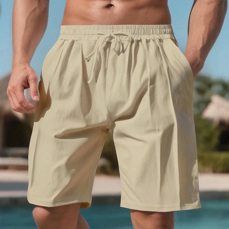 Men's Quick Dry Linen Beach Shorts Drawstring Waist
