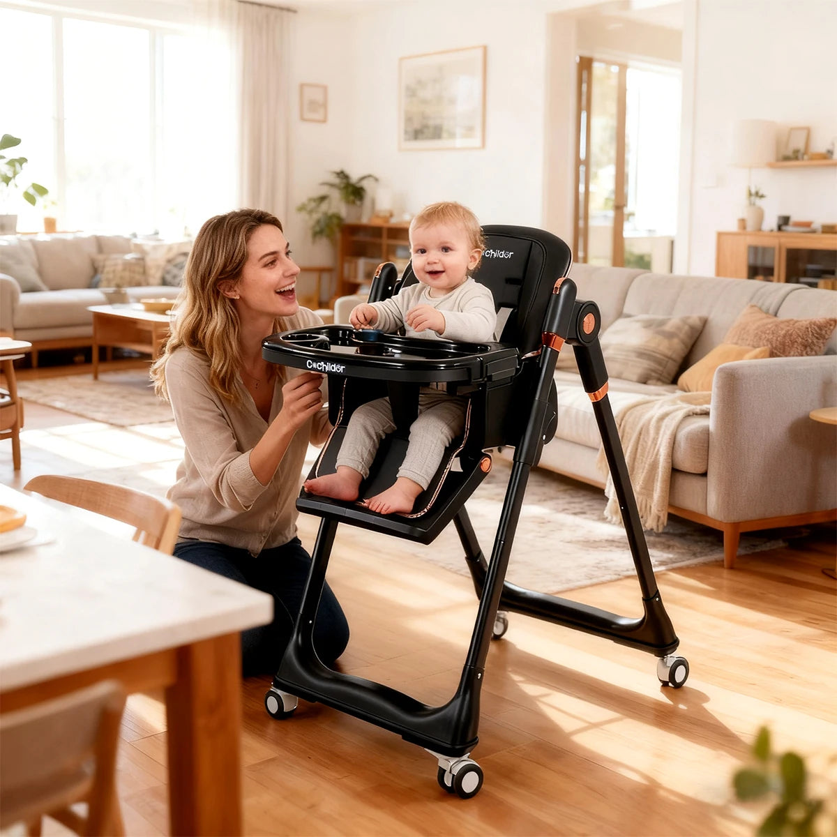 Cochildor Adjustable Toddler High Chair With Lockable Wheels