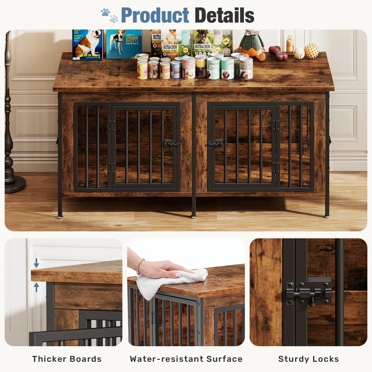 JHK Heavy Duty Wooden Double Door Dog Kennel With Divider