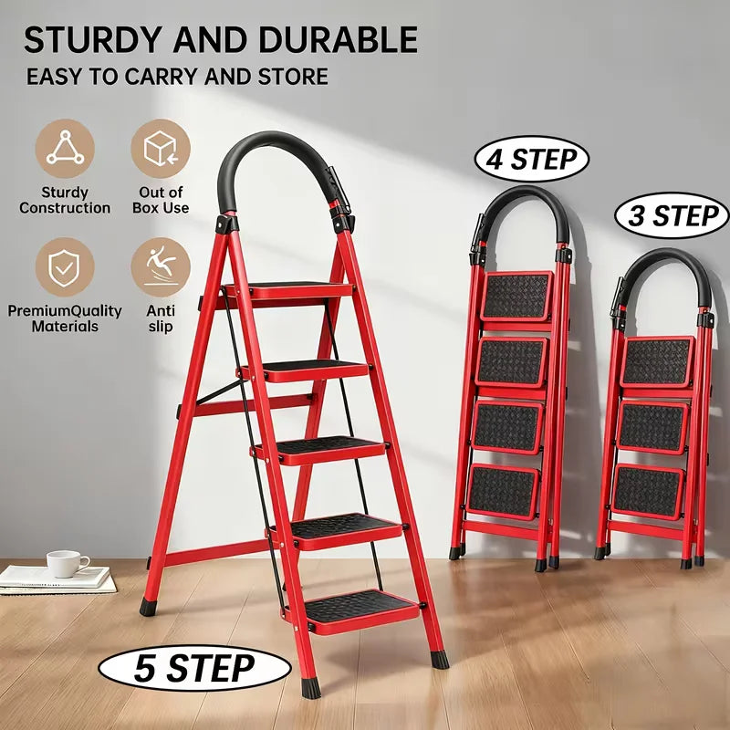 Foldable Step Ladder With Tool Holder And Non Slip Pedals