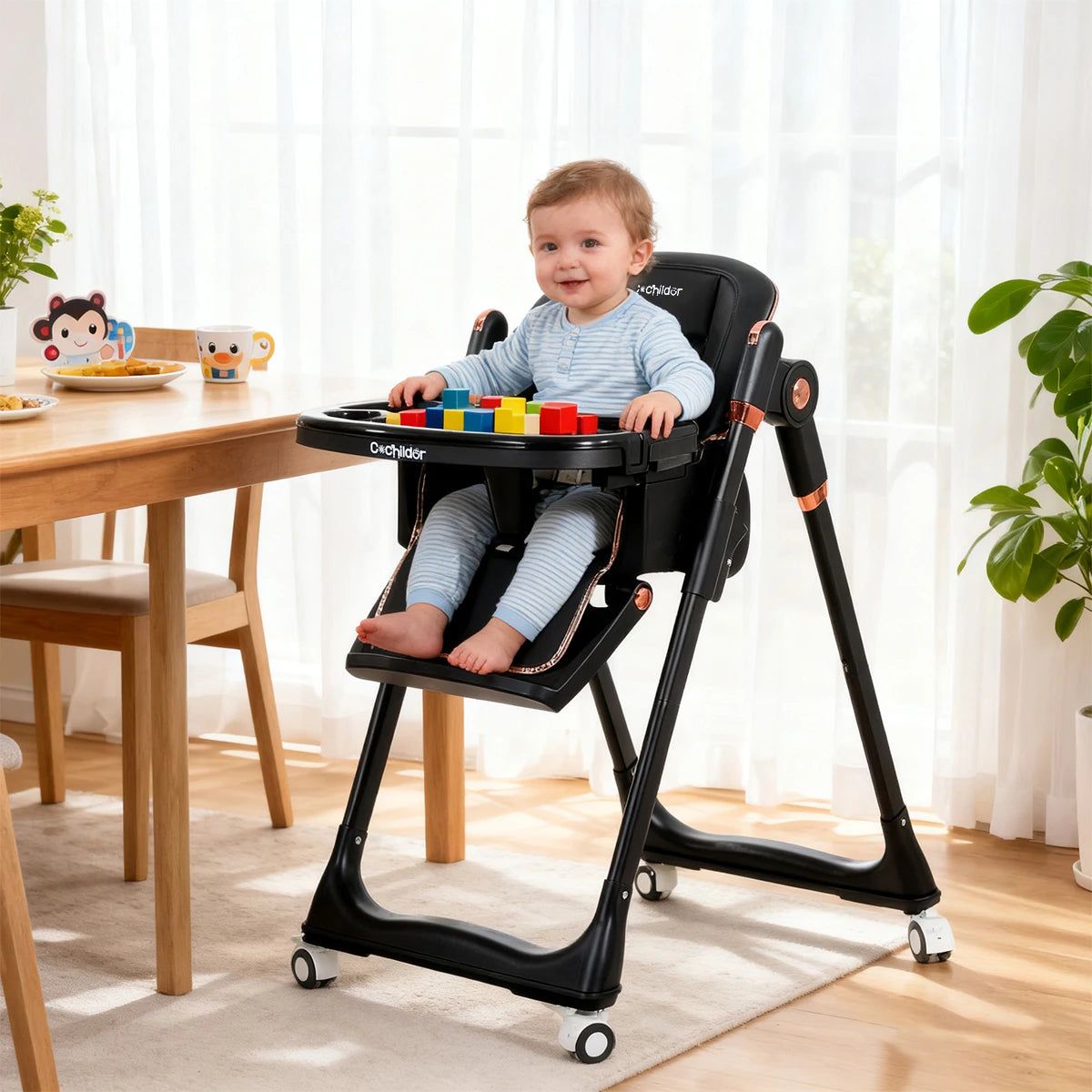 Cochildor Adjustable Toddler High Chair With Lockable Wheels