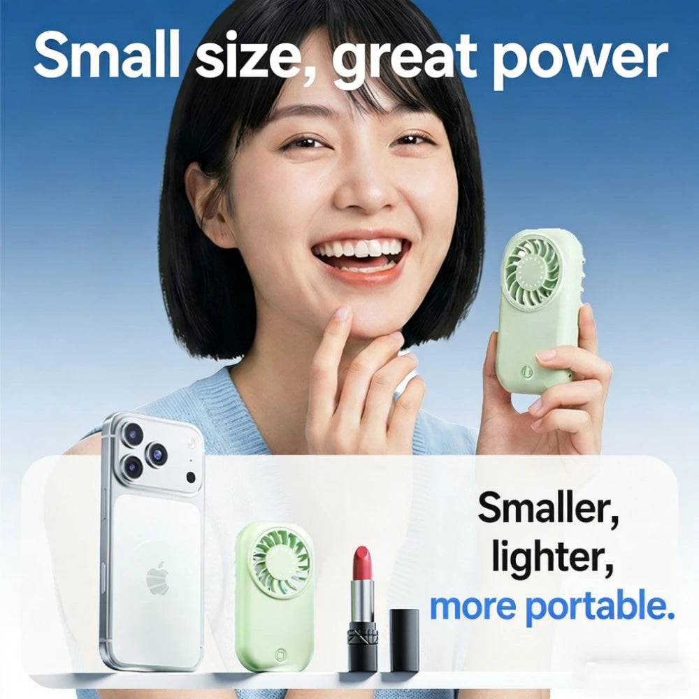 USB Rechargeable Portable Handheld Mini Fan 1200mAh Battery Powered Pocket Cooling Fan for Outdoor Travel Camping