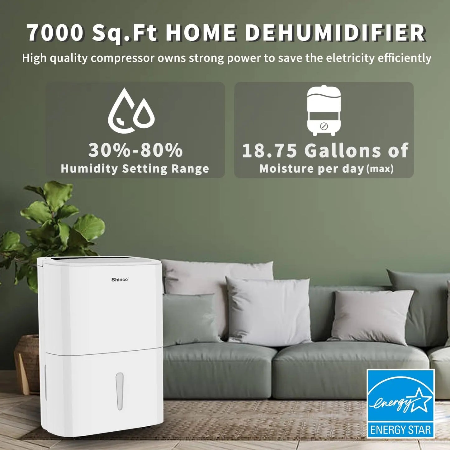 Shinco Energy Star 150 Pint Dehumidifier With WIFI