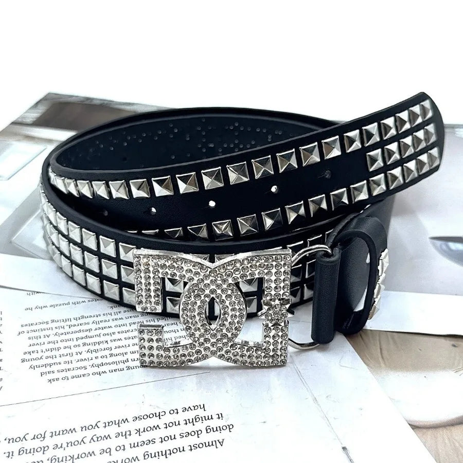 Luxury Women Rhinestone Punk Belt Leather Rivet Accessory