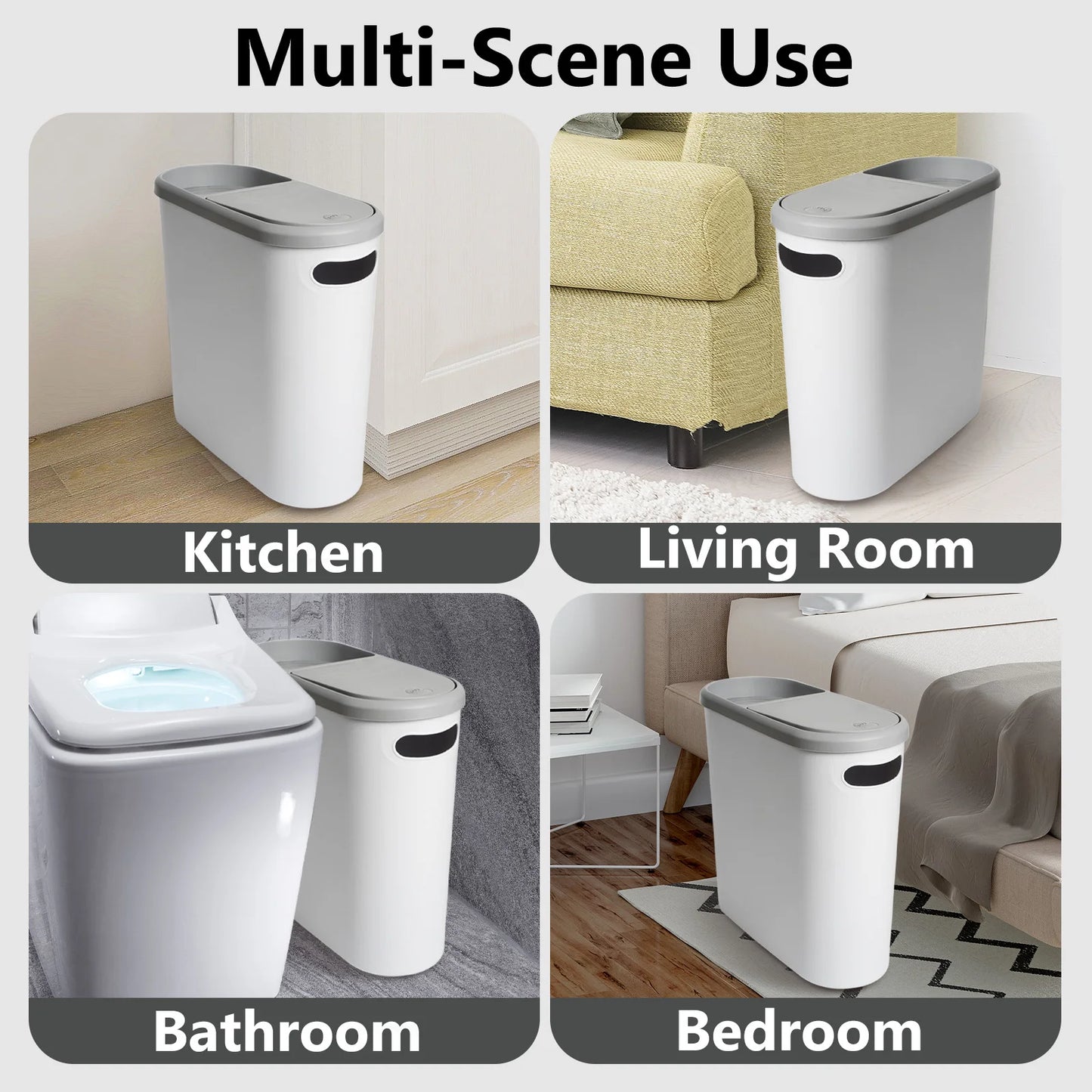 HANSMART Household Trash Bin With Lid Press-to Space Saving Bathroom Garbage Bin Kitchen Waste Can Living Room Storage Bin