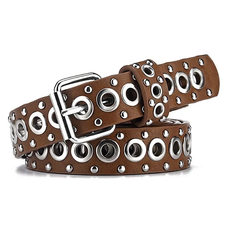 Womens Fashion Rivet Belt With Needle Buckle Street Style Y2K