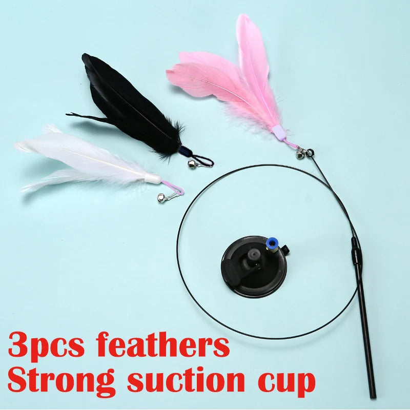 Interactive Cat Teaser Wand Toy With Feather And Suction Cup