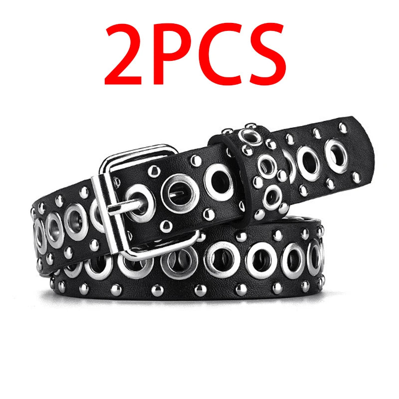Womens Fashion Rivet Belt With Needle Buckle Street Style Y2K