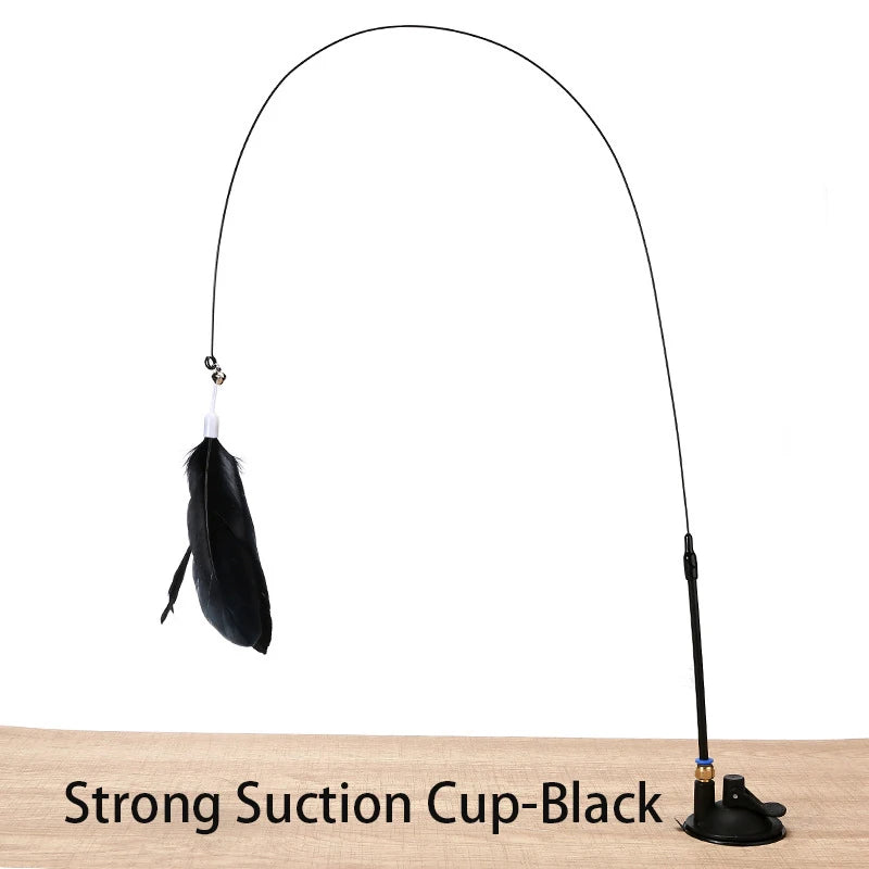 Interactive Cat Teaser Wand Toy With Feather And Suction Cup