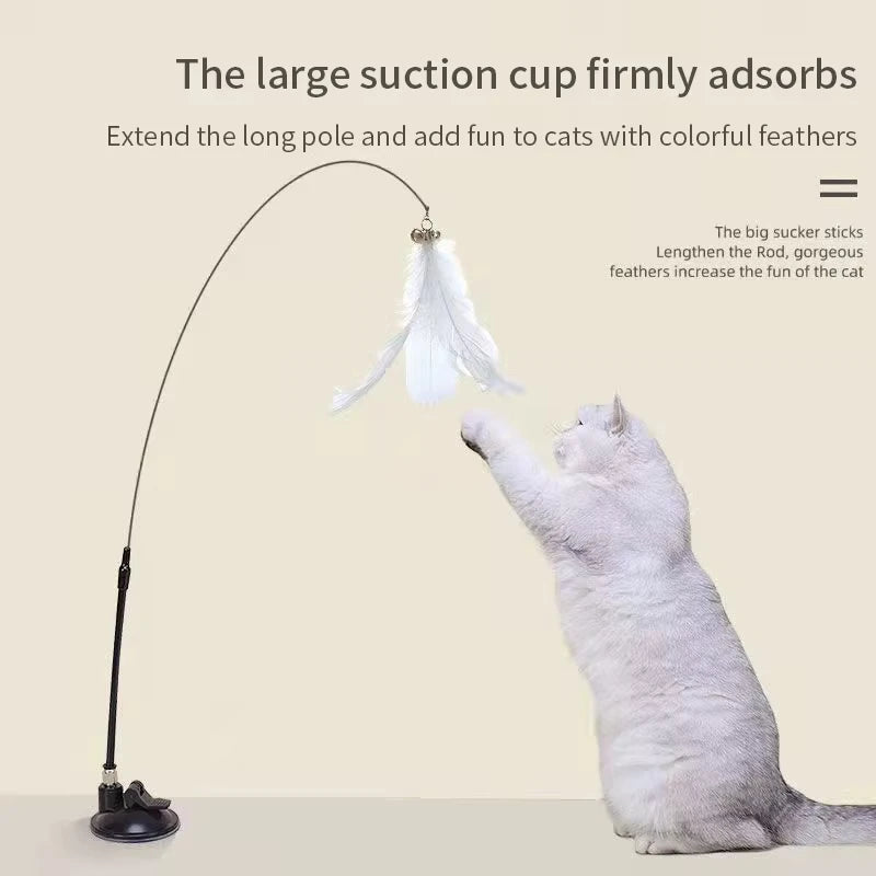 Interactive Cat Teaser Wand Toy With Feather And Suction Cup