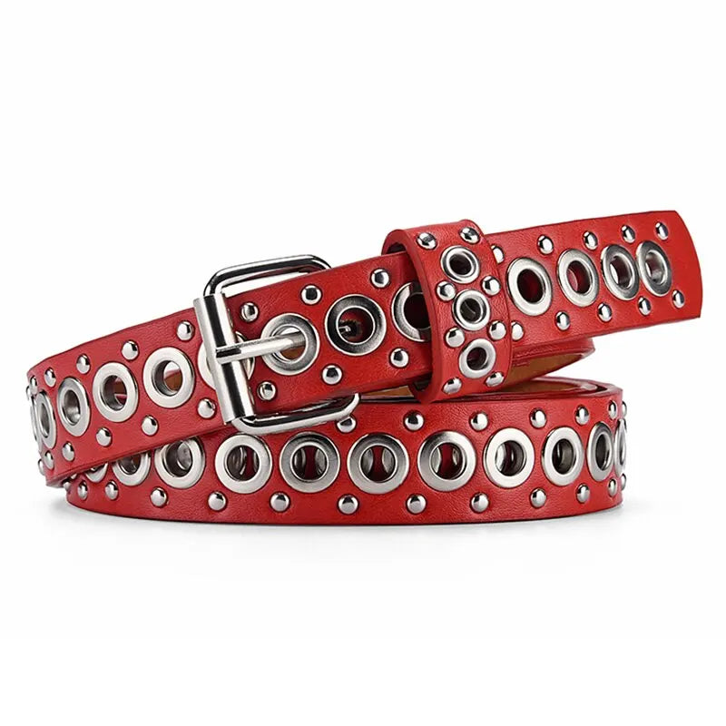 Womens Fashion Rivet Belt With Needle Buckle Street Style Y2K