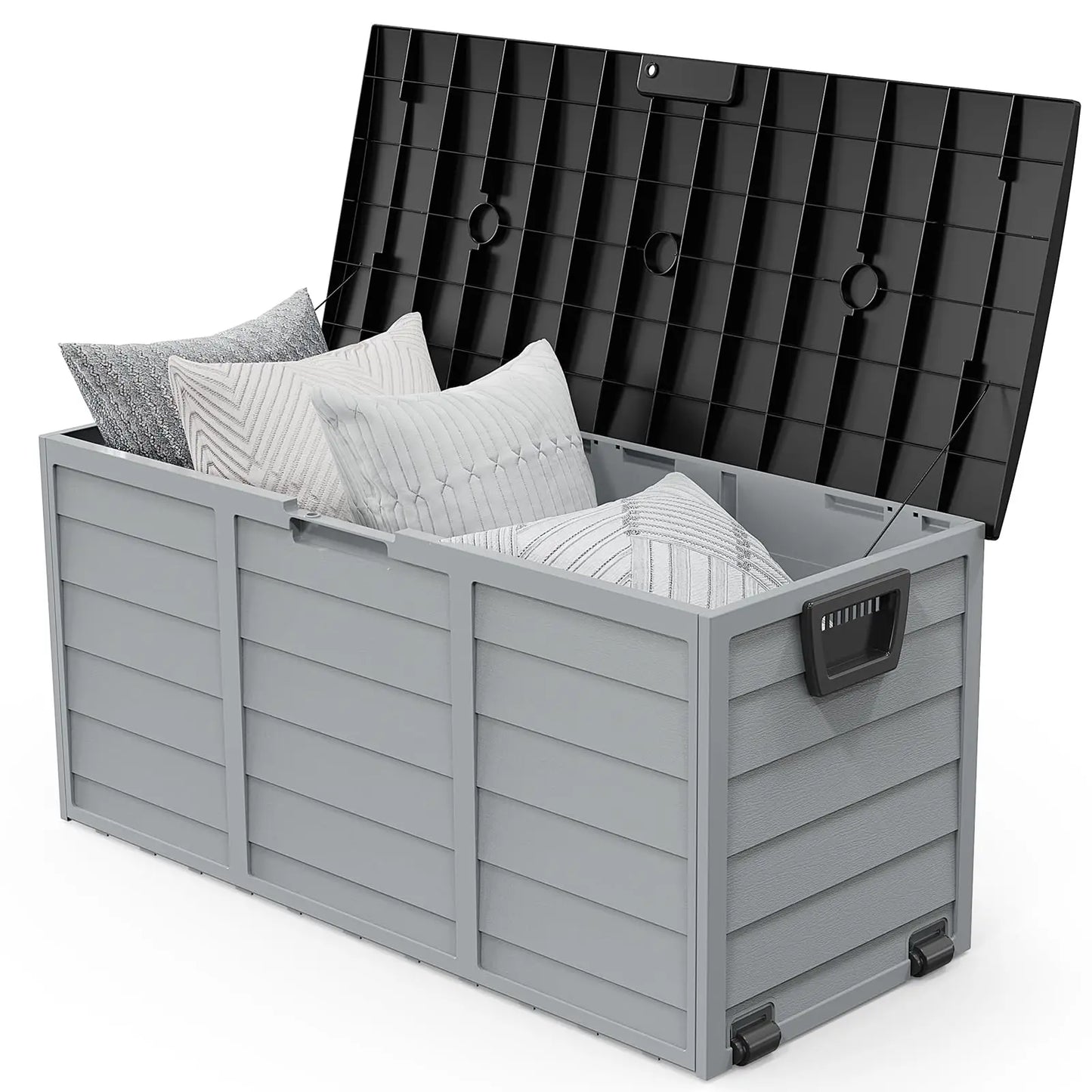 VINGLI 75 Gallon Outdoor Storage Box Lockable Plastic Deck Box Waterproof with Wheels for Garden Pool Patio Black