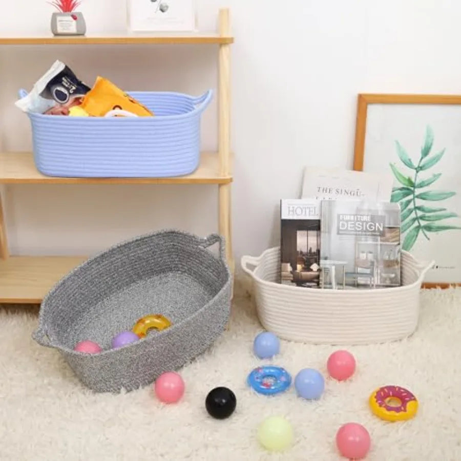 ABenkle Small Storage Basket with Handles, Cotton Rope Woven Dog Cat Toy Bin, Decorative Shelves Closet Organizing for Nursery