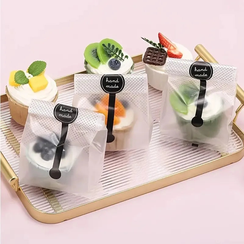 60pcs Black Polka Dot Frosted Rectangular Biscuit Bag, Gift Packaging Bag, With Black Self-adhesive Sticker 8.86''×3.54''