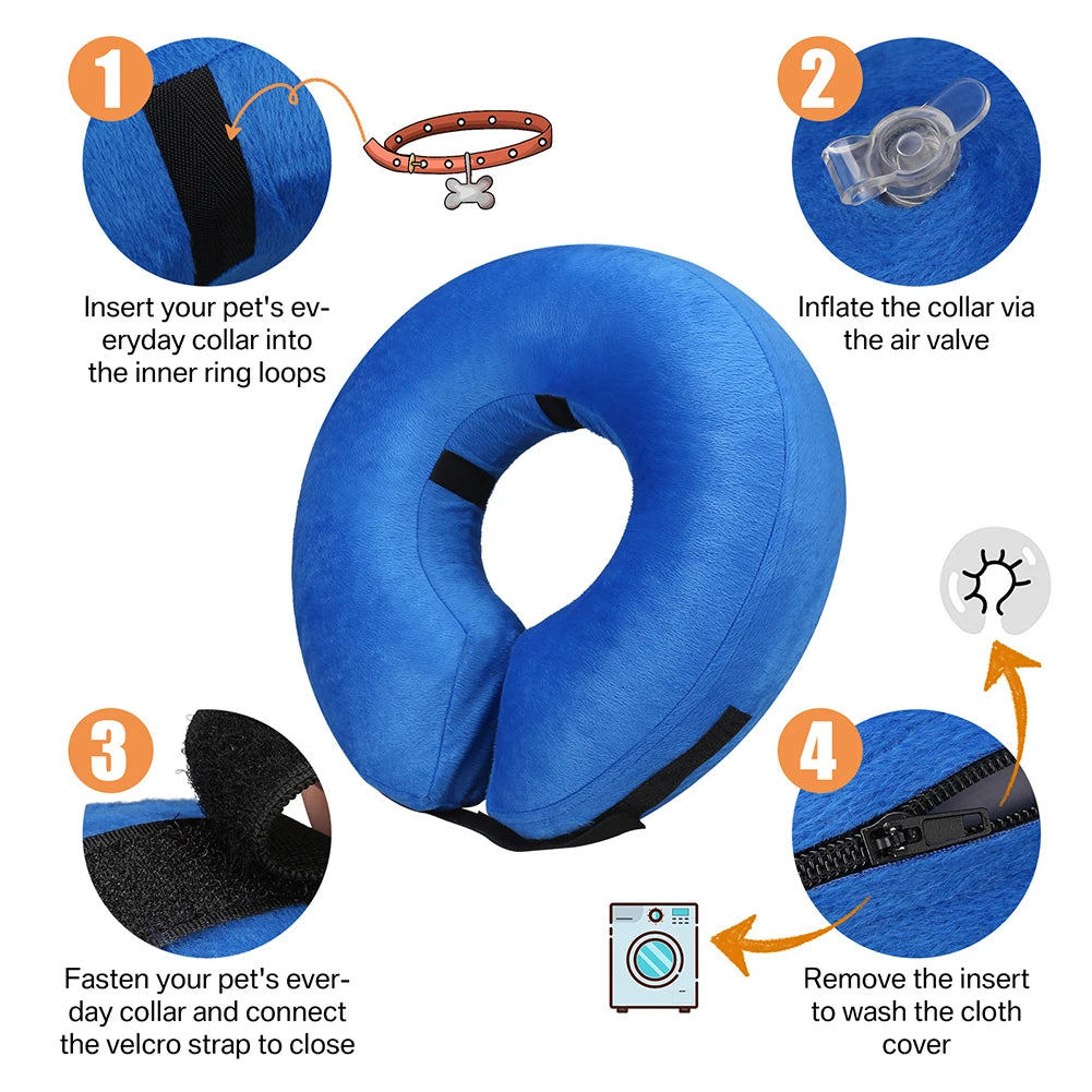 Inflatable Post Surgical Pet Recovery Collar For Dogs And Cats