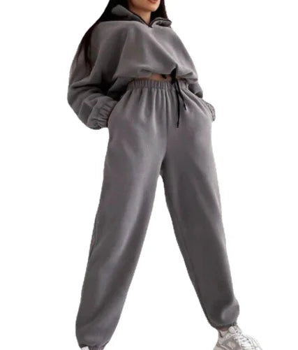 Bywindto Women's Loose Zipper Stand Collar Sweater Pants Suit