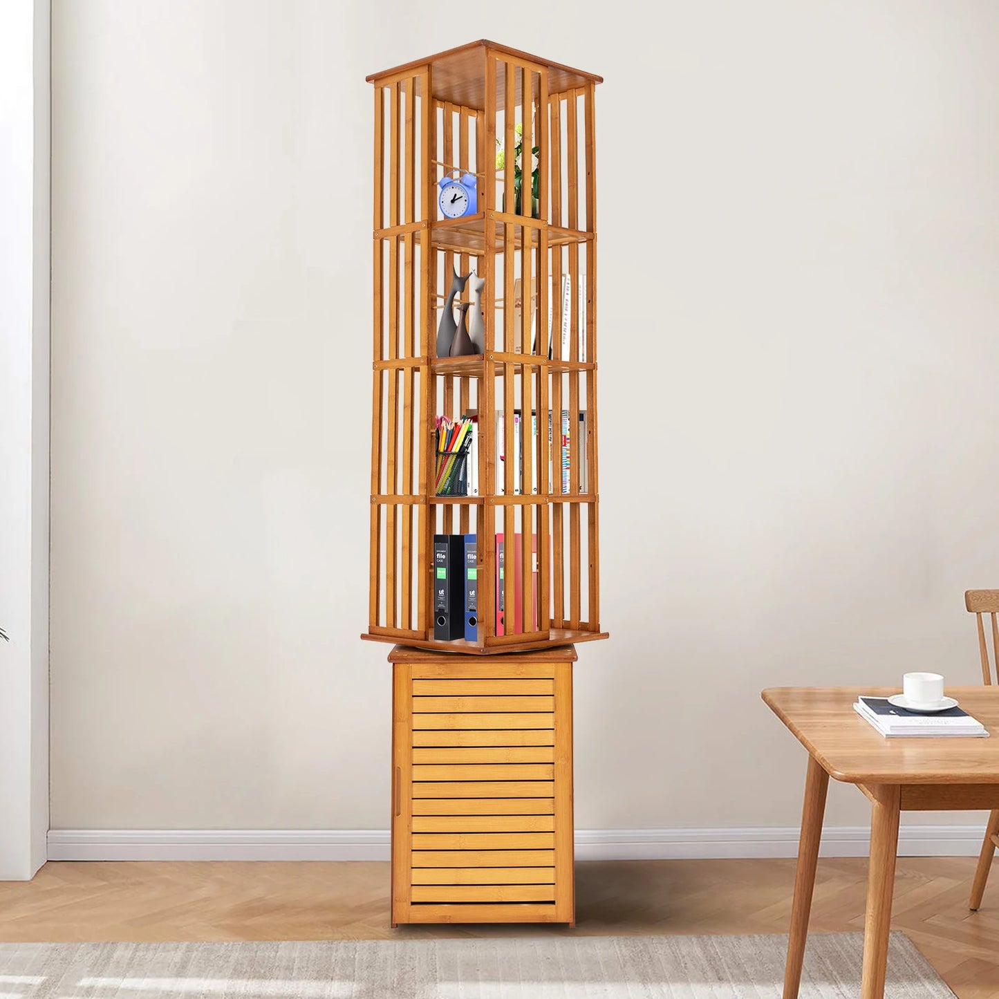 Bymaocar 6 Tier Corner Bamboo Book Shelf Rotating Display Rack