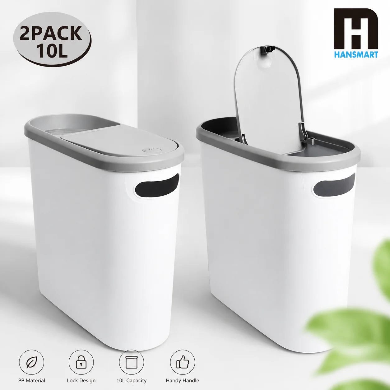 HANSMART Household Trash Bin With Lid Press-to Space Saving Bathroom Garbage Bin Kitchen Waste Can Living Room Storage Bin