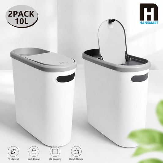 HANSMART Household Trash Bin With Lid Press-to Space Saving Bathroom Garbage Bin Kitchen Waste Can Living Room Storage Bin