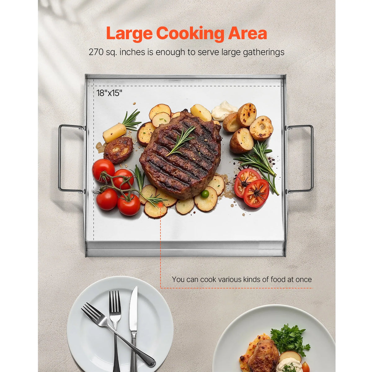 SucceBuy Stainless Steel Griddle Flat Top Gas Grill BBQ Cookware