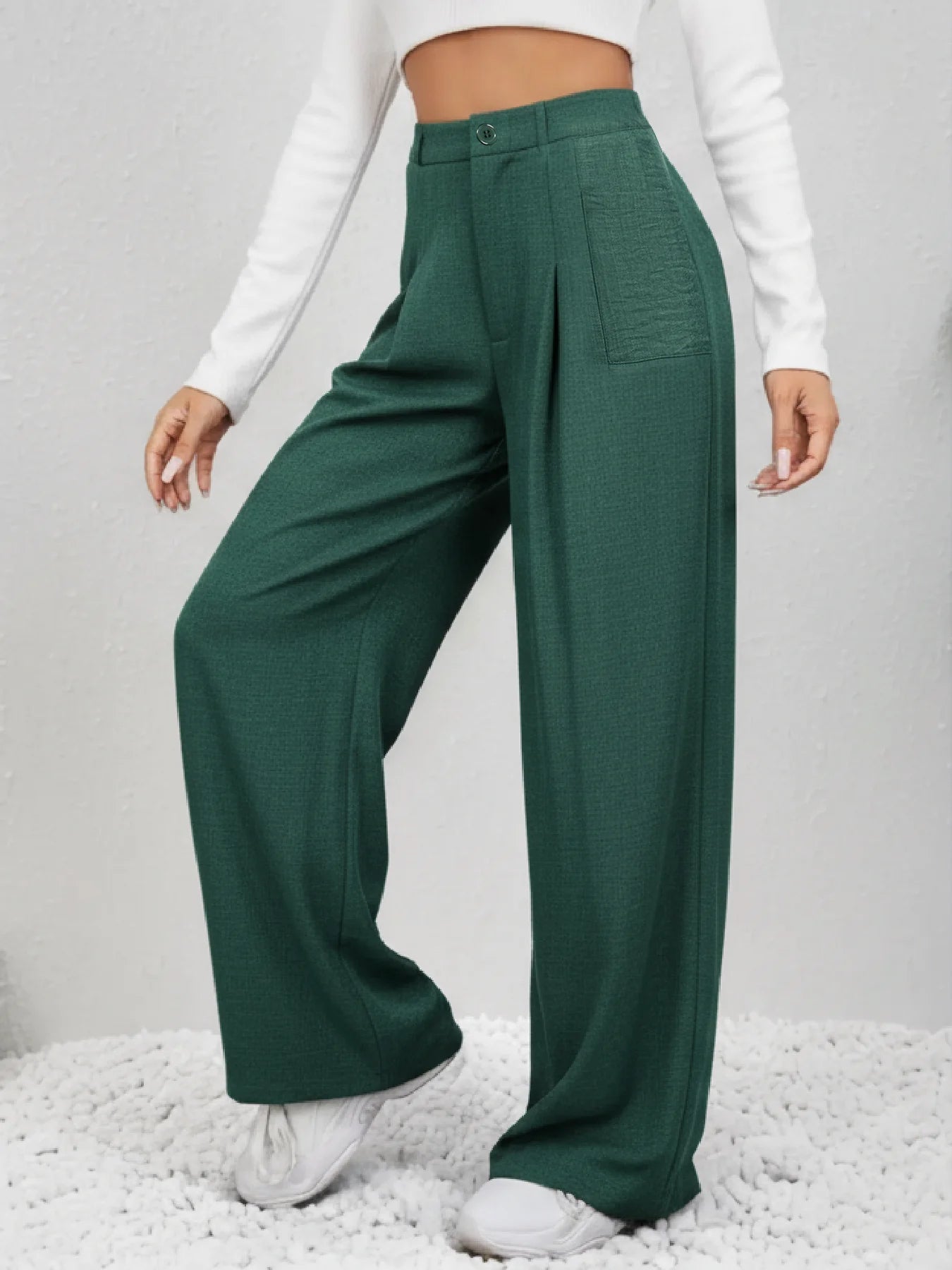 Women Wide Leg High Waist Button Front Pleated Palazzo Pants With Pockets