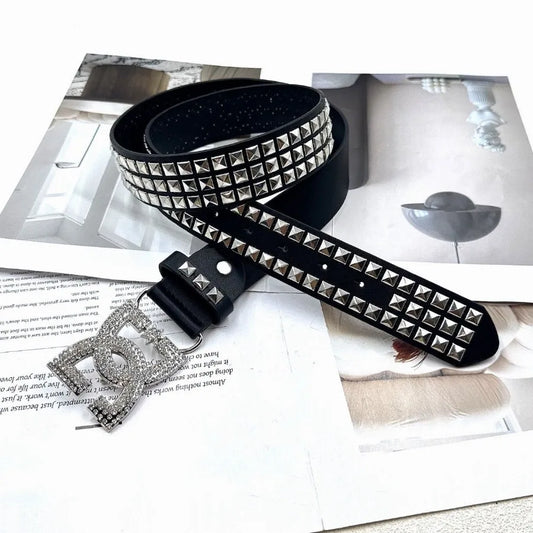 Luxury Women Rhinestone Punk Belt Leather Rivet Accessory