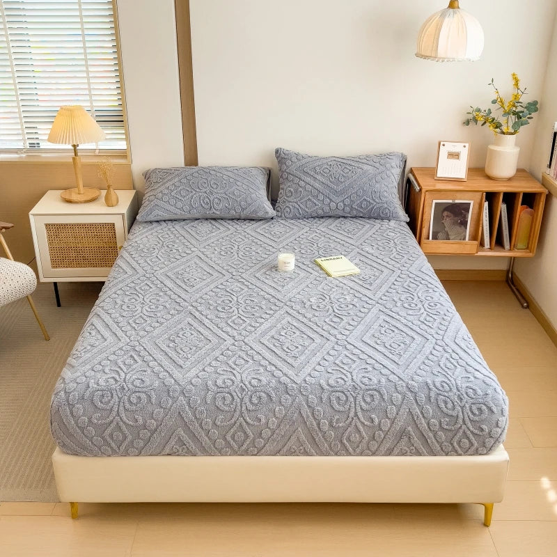 Plush Embossed Fitted Sheet Soft Warm Machine Washable Bedding