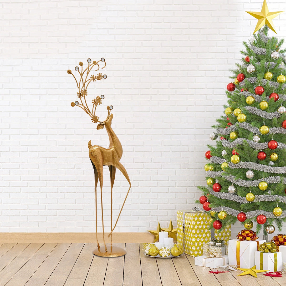 Freestanding Deer Statue Iron Plastic Home Decor Ornament