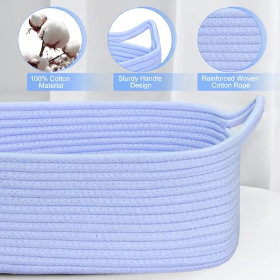 ABenkle Small Storage Basket with Handles, Cotton Rope Woven Dog Cat Toy Bin, Decorative Shelves Closet Organizing for Nursery