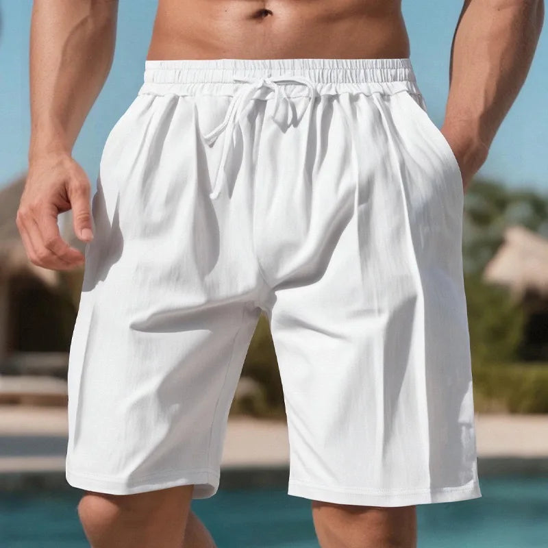 Men's Quick Dry Linen Beach Shorts Drawstring Waist