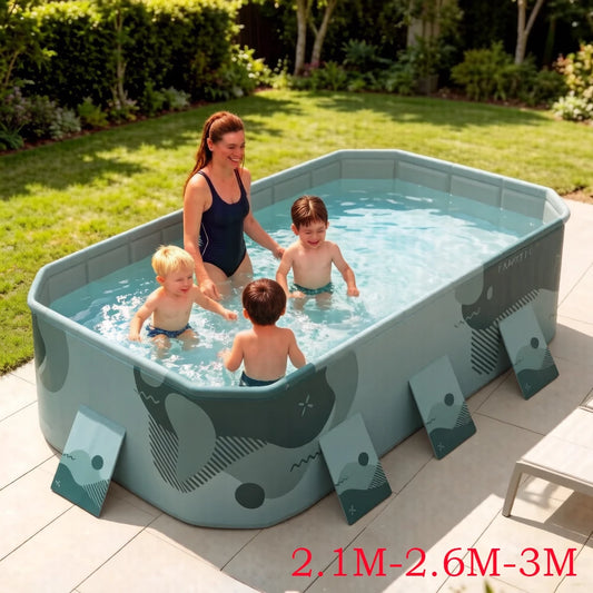 Foldable Large Rectangular Family Swimming Pool – Non-Inflatable Easy Setup Outdoor Above Ground Pool for Adults Kids Ideal Backyard