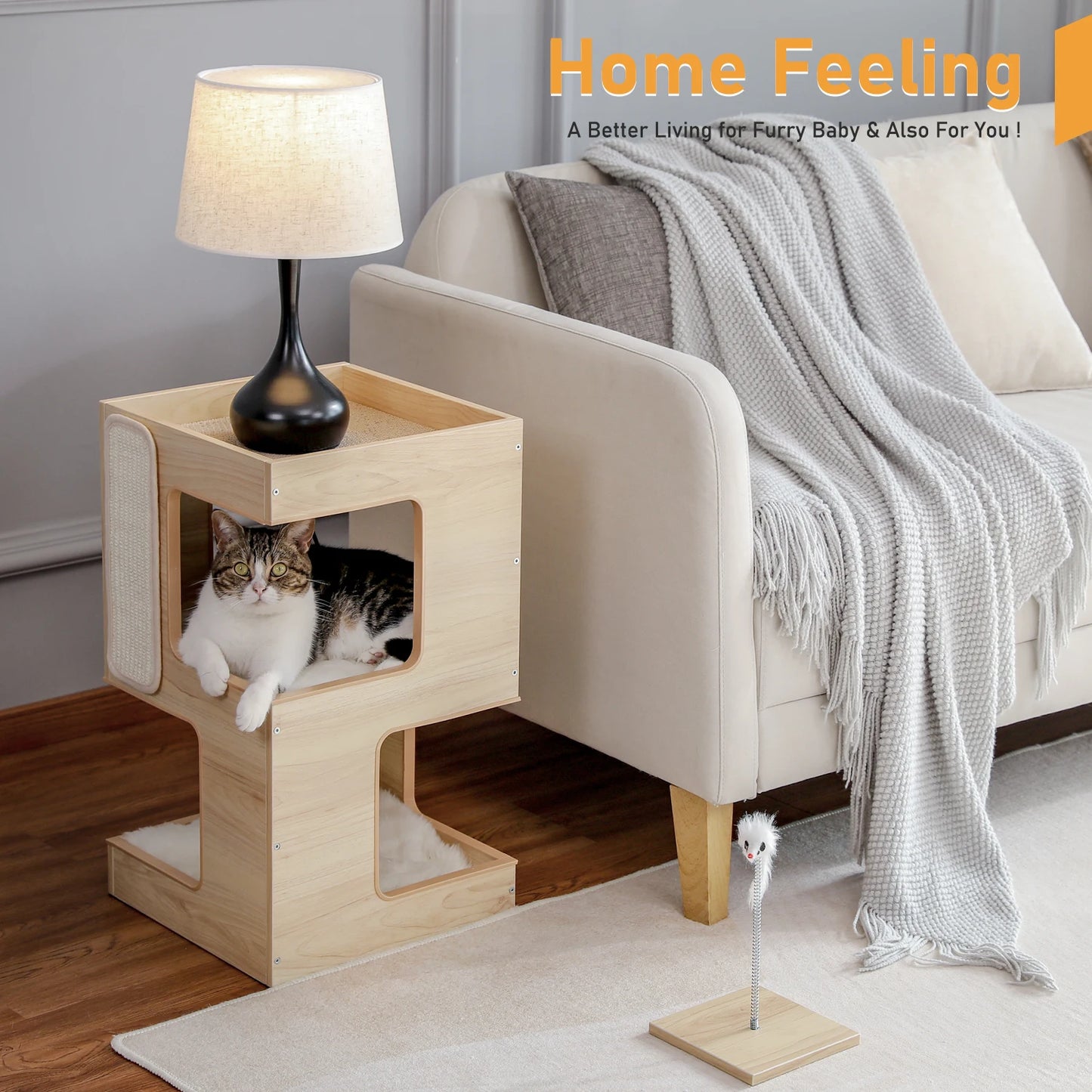 PAWZ Road Wood Cat Condo Bed With Scratching Pad Kitten