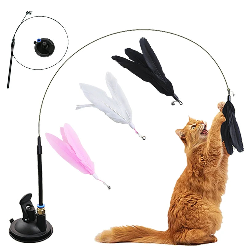 Interactive Cat Teaser Wand Toy With Feather And Suction Cup