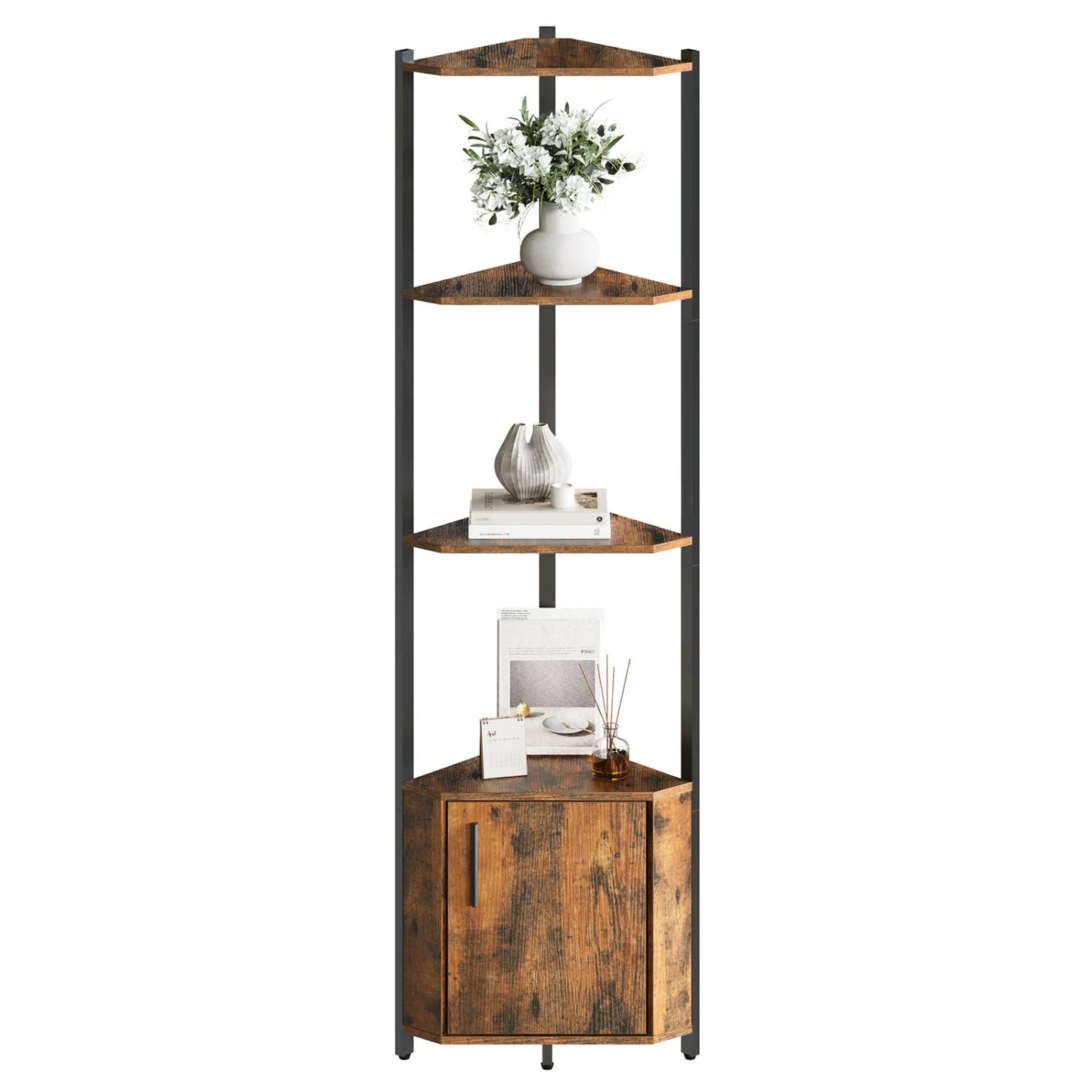 5-Tier Corner Shelf Stand, 58.27'' Tall Corner Bookshelf with Metal Frame, Wooden Corner Stand – Storage Rack for Home Office