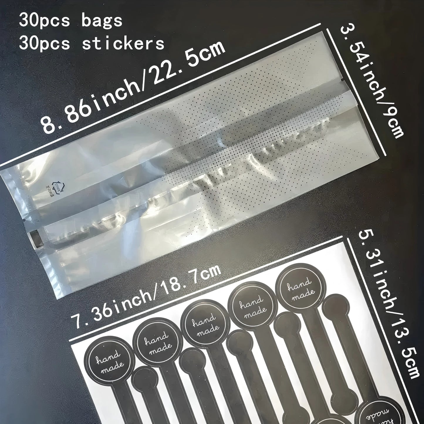 60pcs Black Polka Dot Frosted Rectangular Biscuit Bag, Gift Packaging Bag, With Black Self-adhesive Sticker 8.86''×3.54''