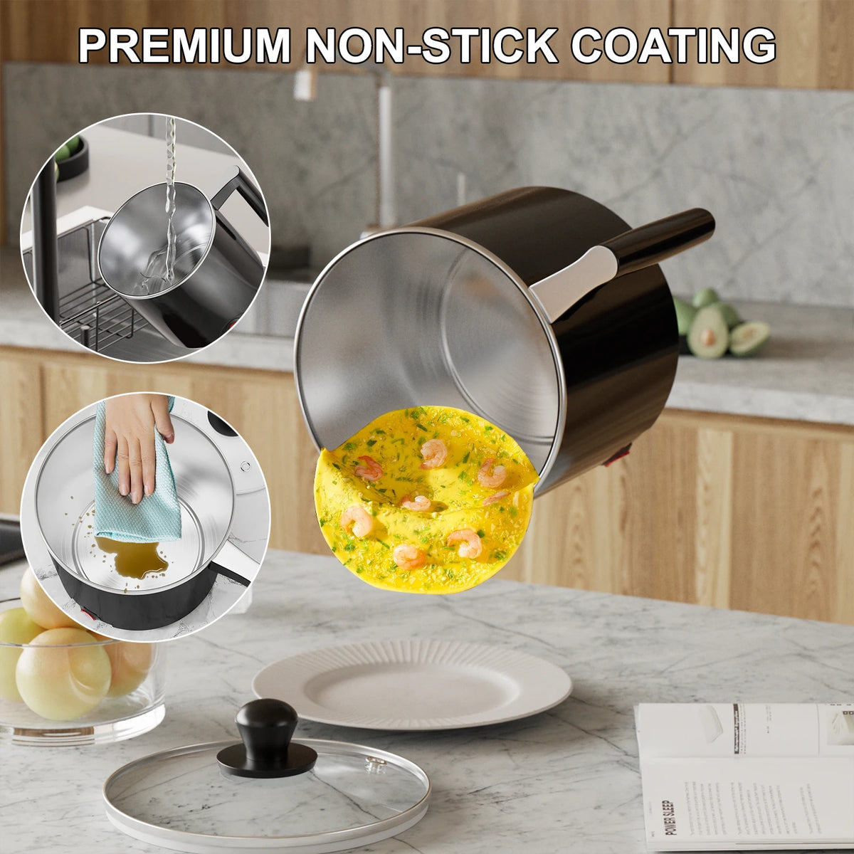 CACHOO Electric Hot Pot Cooker With Nonstick Pan For Noodles and Pasta